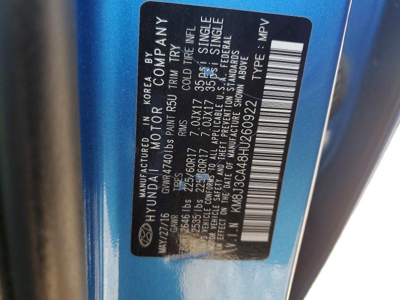66319946 :رقم المزاد ، KM8J3CA48HU260922 vin ، 2017 Hyundai Tucson مزاد بيع
