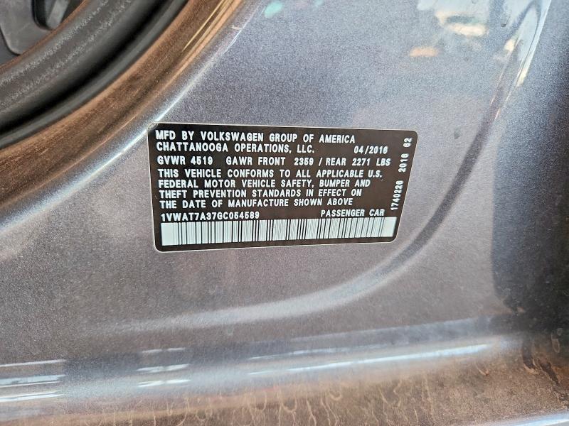 67495526 :رقم المزاد ، 1VWAT7A37GC054589 vin ، 2016 Volkswagen Passat مزاد بيع