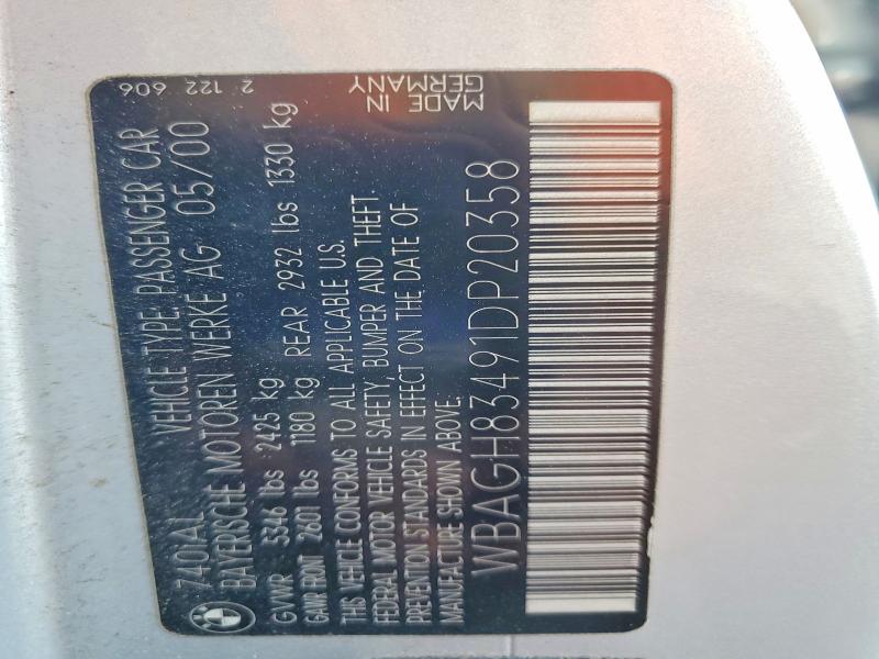 67606966 :رقم المزاد ، WBAGH83491DP20358 vin ، 2001 Bmw 740 مزاد بيع