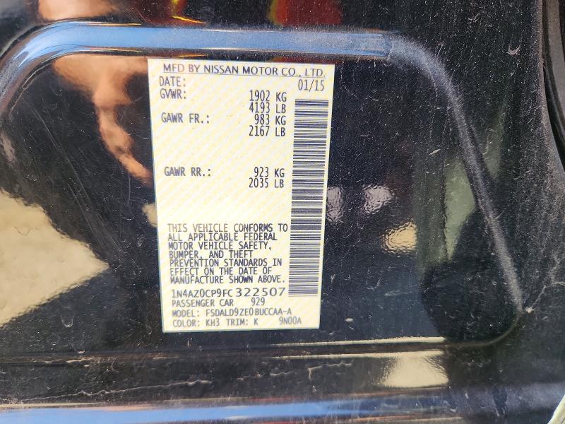 2015 Nissan Leaf მანქანა იყიდება აუქციონზე, vin: 1N4AZ0CP9FC322507, აუქციონის ნომერი: 70052866
