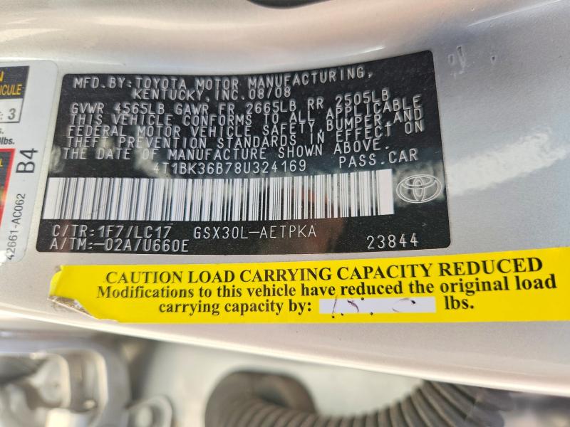 2008 Toyota Avalon მანქანა იყიდება აუქციონზე, vin: 4T1BK36B78U324169, აუქციონის ნომერი: 68256456