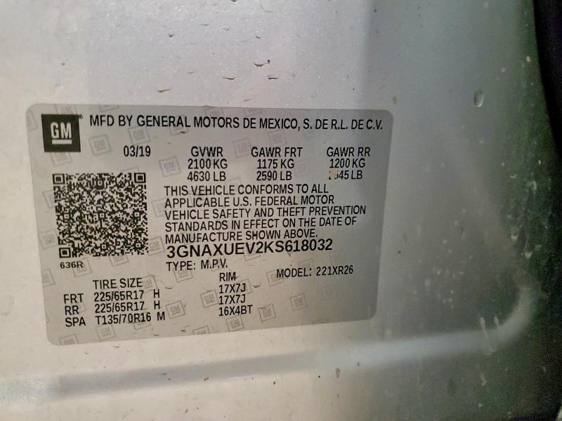 70486516 :رقم المزاد ، 3GNAXUEV2KS618032 vin ، 2019 Chevrolet Equinox مزاد بيع