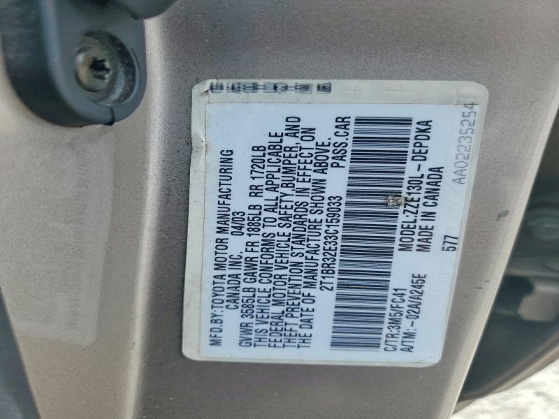 68749526 :رقم المزاد ، 2T1BR32E33C159033 vin ، 2003 Toyota Corolla مزاد بيع