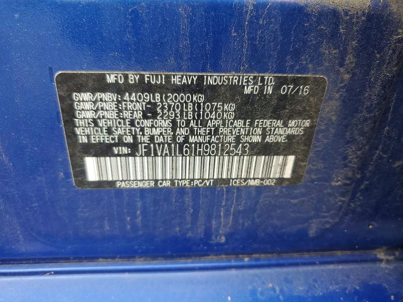 Продаж на аукціоні авто 2017 Subaru Wrx, vin: JF1VA1L61H9812543, номер лоту: 69335156