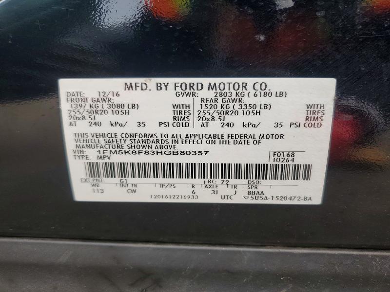 Aukcja sprzedaży 2017 Ford Explorer, vin: 1FM5K8F83HGB80357, numer aukcji: 70214736