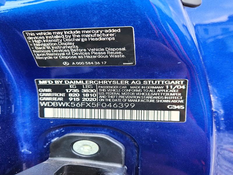 Aukcja sprzedaży 2005 Mercedes-benz Slk, vin: WDBWK56FX5F046399, numer aukcji: 69389166