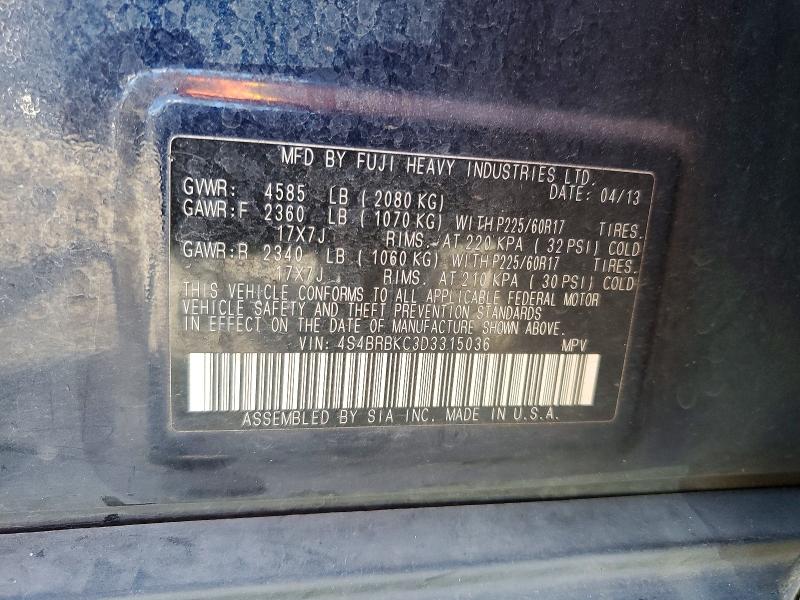 2013 Subaru Outback მანქანა იყიდება აუქციონზე, vin: 4S4BRBKC3D3315036, აუქციონის ნომერი: 68079706