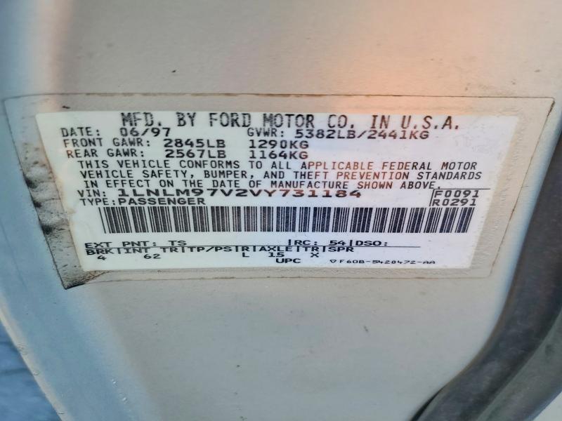 69391726 :رقم المزاد ، 1LNLM97V2VY731184 vin ، 1997 Lincoln Continental مزاد بيع