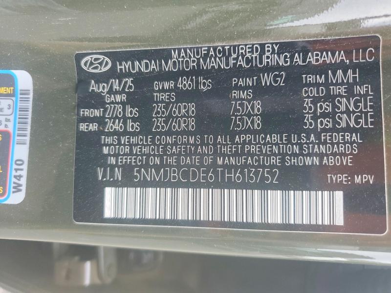 2026 Hyundai Tucson მანქანა იყიდება აუქციონზე, vin: 5NMJBCDE6TH613752, აუქციონის ნომერი: 68241116