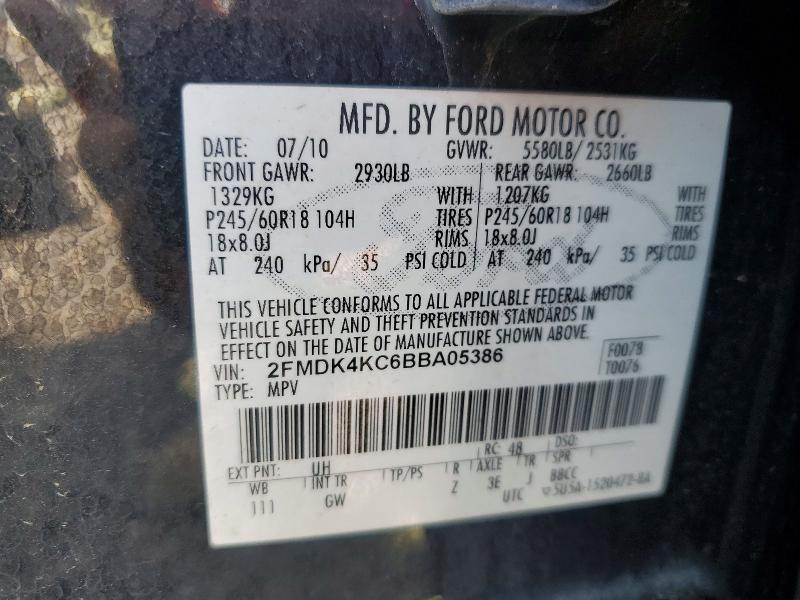 68090016 :رقم المزاد ، 2FMDK4KC6BBA05386 vin ، 2011 Ford Edge مزاد بيع