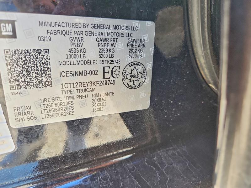 Продаж на аукціоні авто 2019 Gmc Sierra, vin: 1GT12REY8KF249745, номер лоту: 67902066
