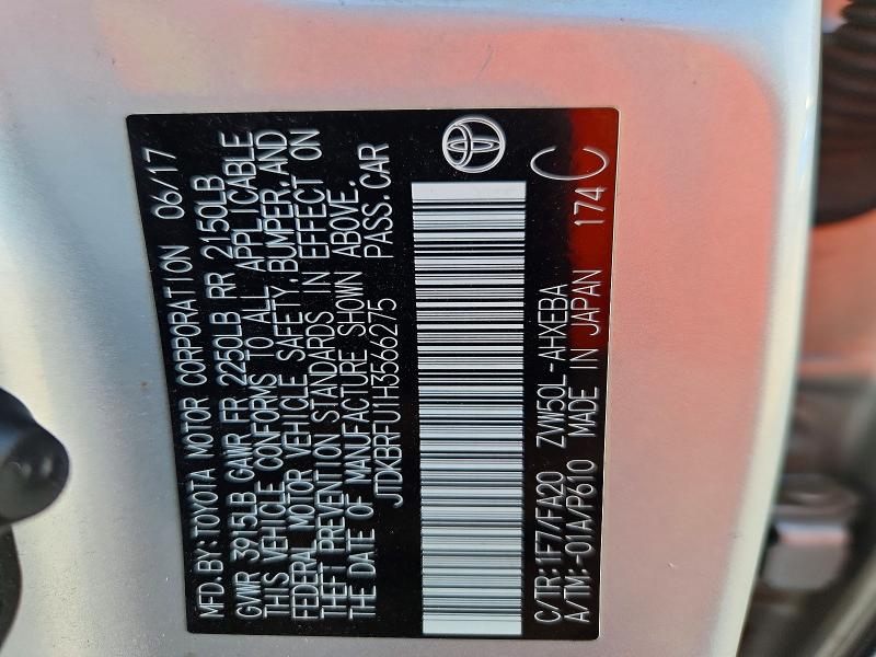 Aukcja sprzedaży 2017 Toyota Prius, vin: JTDKBRFU1H3566275, numer aukcji: 70661856
