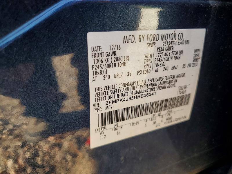 2017 Ford Edge მანქანა იყიდება აუქციონზე, vin: 2FMPK4J95HBB36241, აუქციონის ნომერი: 68034096