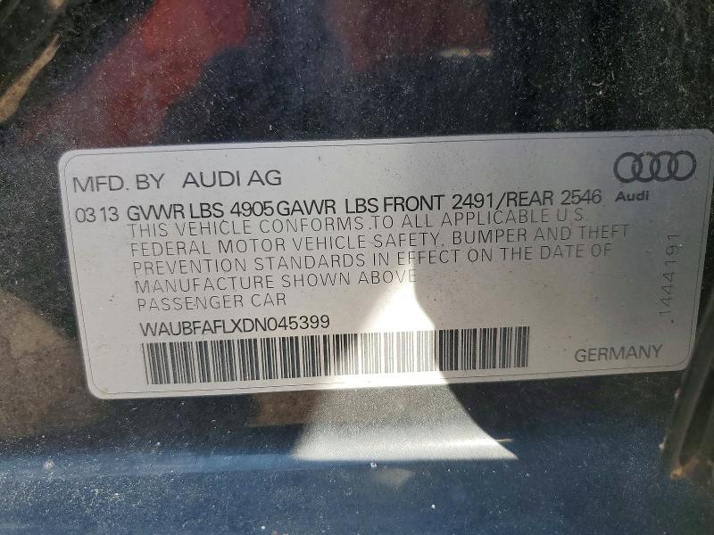 2013 Audi A4 მანქანა იყიდება აუქციონზე, vin: WAUBFAFLXDN045399, აუქციონის ნომერი: 69772466