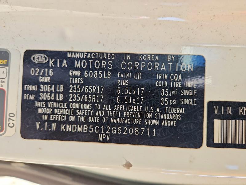 67896086 :رقم المزاد ، KNDMB5C12G6208711 vin ، 2016 Kia Sedona مزاد بيع
