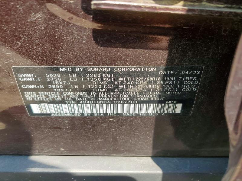 67437606 :رقم المزاد ، 4S4BTGND4P3207788 vin ، 2023 Subaru Outback مزاد بيع