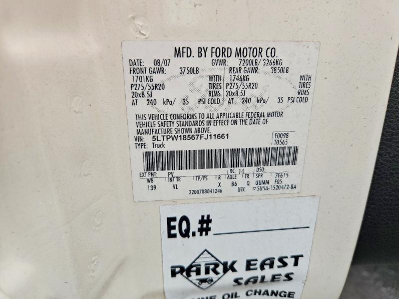 2007 Lincoln Mark Lt მანქანა იყიდება აუქციონზე, vin: 5LTPW18567FJ11661, აუქციონის ნომერი: 69904576