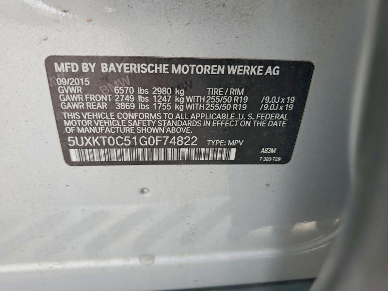 68488086 :رقم المزاد ، 5UXKT0C51G0F74822 vin ، 2016 Bmw X5 مزاد بيع