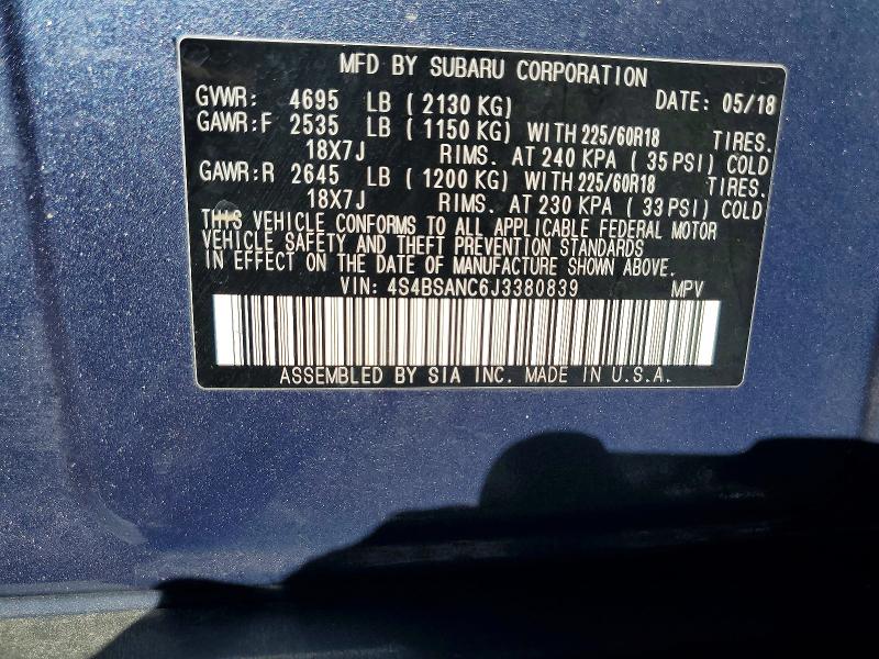 Продаж на аукціоні авто 2018 Subaru Outback, vin: 4S4BSANC6J3380839, номер лоту: 67615296