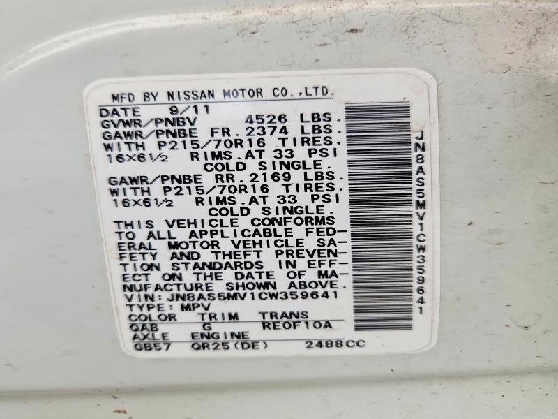 2012 Nissan Rogue მანქანა იყიდება აუქციონზე, vin: JN8AS5MV1CW359641, აუქციონის ნომერი: 68441336