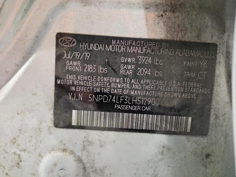 70075956 :رقم المزاد ، 5NPD74LF3LH512900 vin ، 2020 Hyundai Elantra مزاد بيع