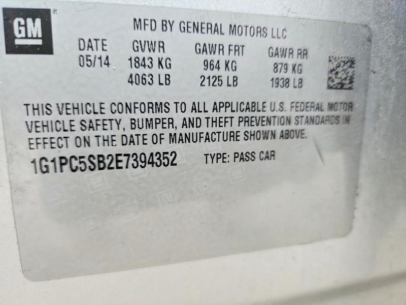 70189696 :رقم المزاد ، 1G1PC5SB2E7394352 vin ، 2014 Chevrolet Cruze مزاد بيع