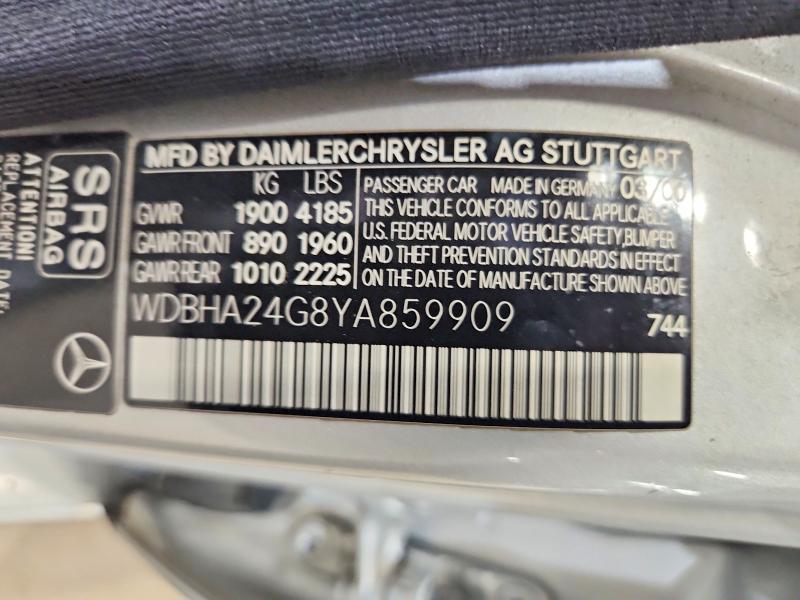 2000 Mercedes-benz C მანქანა იყიდება აუქციონზე, vin: WDBHA24G8YA859909        , აუქციონის ნომერი: 69305366