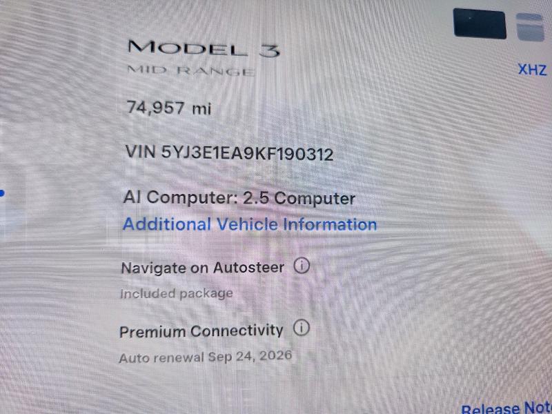 68812486 :رقم المزاد ، 5YJ3E1EA9KF190312 vin ، 2019 Tesla Model 3 مزاد بيع