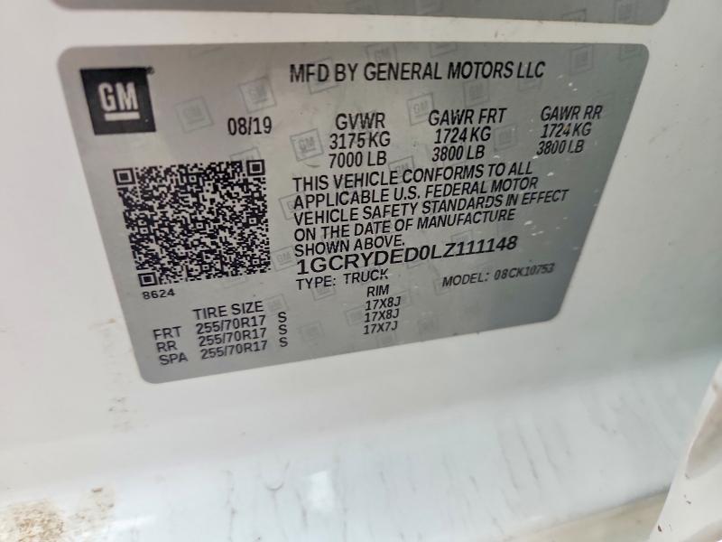 Продаж на аукціоні авто 2020 Chevrolet Silverado, vin: 1GCRYDED0LZ111148, номер лоту: 69846796