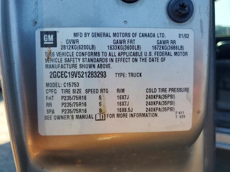69031426 :رقم المزاد ، 2GCEC19V521283293 vin ، 2002 Chevrolet Silverado مزاد بيع