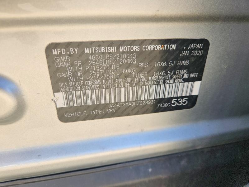 2020 Mitsubishi Eclipse Cross მანქანა იყიდება აუქციონზე, vin: JA4AT3AA0LZ028931, აუქციონის ნომერი: 68135206