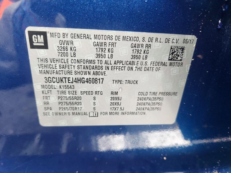 Aukcja sprzedaży 2017 Chevrolet Silverado, vin: 3GCUKTEJ4HG460817, numer aukcji: 69284356