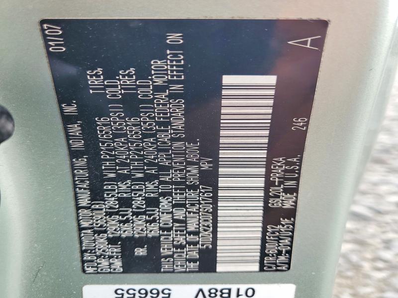 Aukcja sprzedaży 2007 Toyota Sienna, vin: 5TDZK23C07S017617, numer aukcji: 59409946