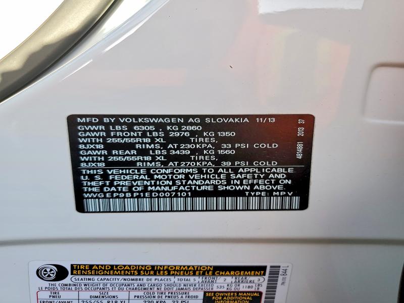 Продажа на аукционе авто 2014 Volkswagen Touareg, vin: WVGEP9BP1ED007101, номер лота: 68679426
