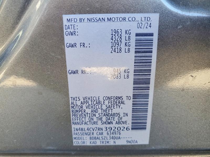 2024 Nissan Altima მანქანა იყიდება აუქციონზე, vin: 1N4BL4CV7RN392026, აუქციონის ნომერი: 70514246