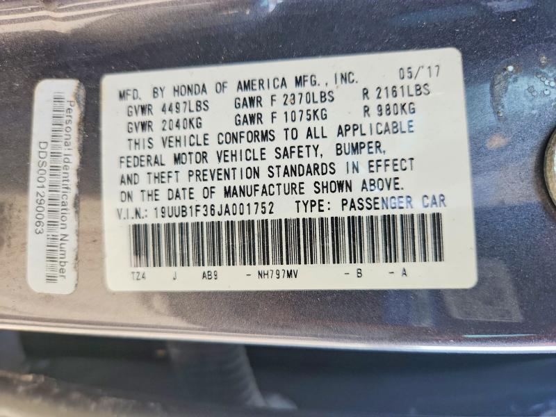 70544416 :رقم المزاد ، 19UUB1F36JA001752 vin ، 2018 Acura Tlx مزاد بيع