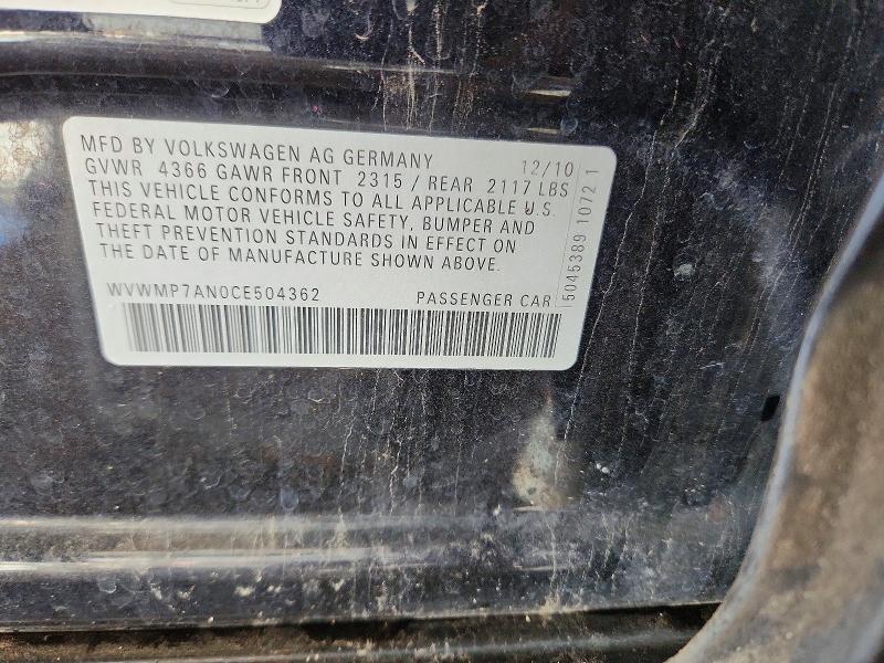 Aukcja sprzedaży 2012 Volkswagen Cc, vin: WVWMP7AN0CE504362, numer aukcji: 70747086