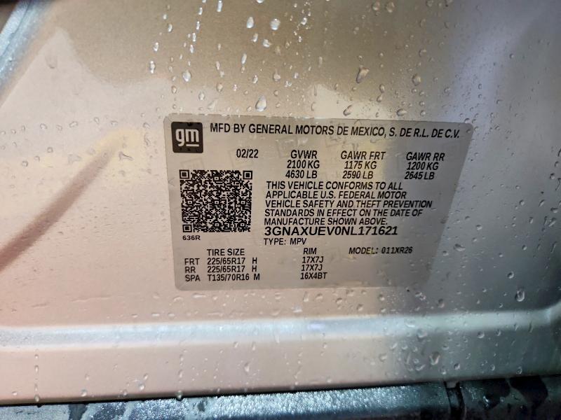 2022 Chevrolet Equinox მანქანა იყიდება აუქციონზე, vin: 3GNAXUEV0NL171621, აუქციონის ნომერი: 70101706