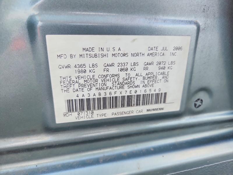 Auction sale of the 2007 Mitsubishi Galant, vin: 4A3AB36FX7E016549, lot number: 68991856