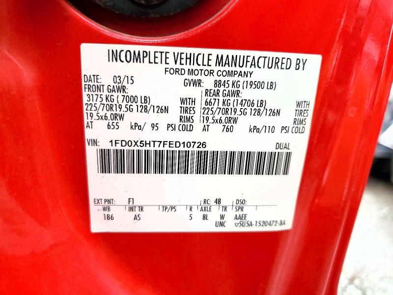 69921846 :رقم المزاد ، 1FD0X5HT7FED10726 vin ، 2015 Ford F550 مزاد بيع