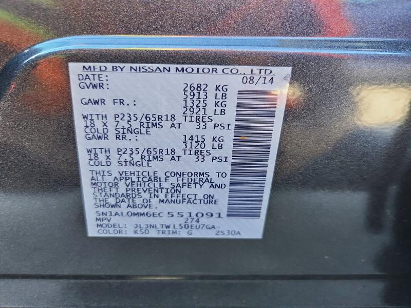 Aukcja sprzedaży 2014 Infiniti Qx60, vin: 5N1AL0MM6EC551091, numer aukcji: 68622606