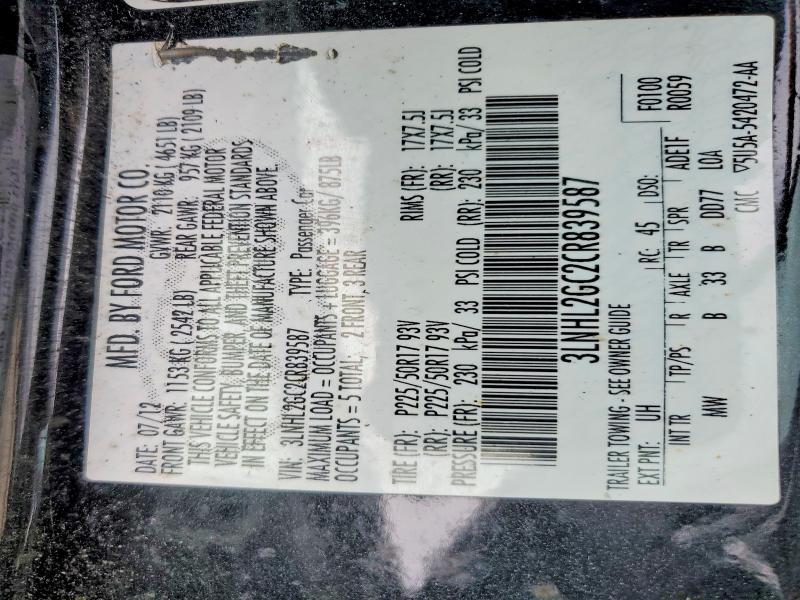 Aukcja sprzedaży 2012 Lincoln Mkz, vin: 3LNHL2GC2CR839587, numer aukcji: 68200346