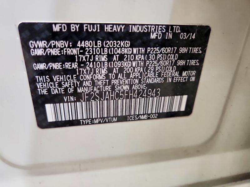 2015 Subaru Forester მანქანა იყიდება აუქციონზე, vin: JF2SJAHC5FH424943, აუქციონის ნომერი: 70885426