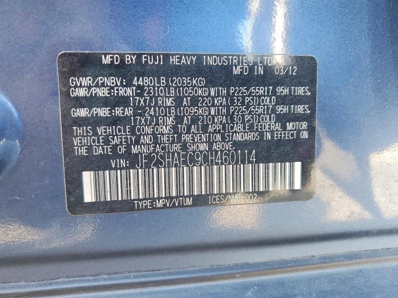 2012 Subaru Forester მანქანა იყიდება აუქციონზე, vin: JF2SHAEC9CH460114, აუქციონის ნომერი: 67378736