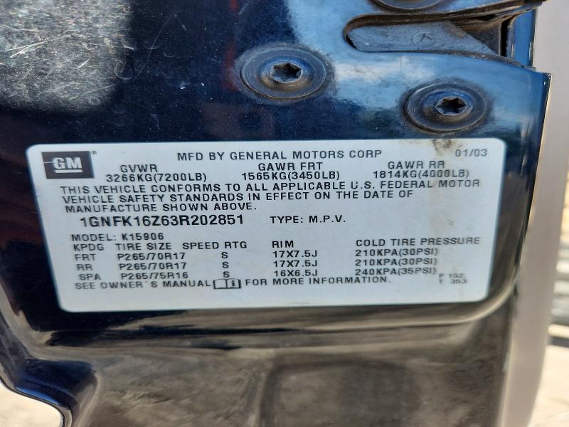 69508846 :رقم المزاد ، 1GNFK16Z63R202851 vin ، 2003 Chevrolet Suburban مزاد بيع