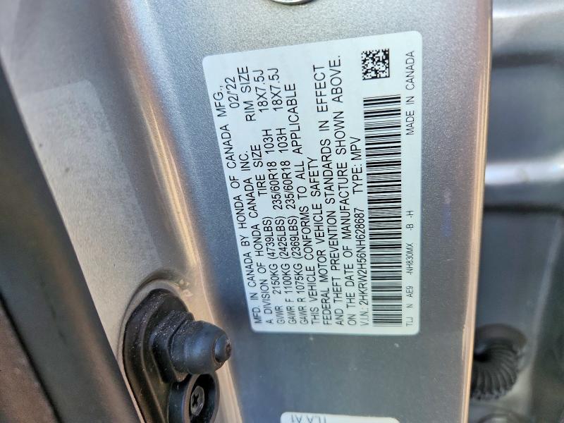 2022 Honda Cr-v მანქანა იყიდება აუქციონზე, vin: 2HKRW2H56NH628687, აუქციონის ნომერი: 69343716