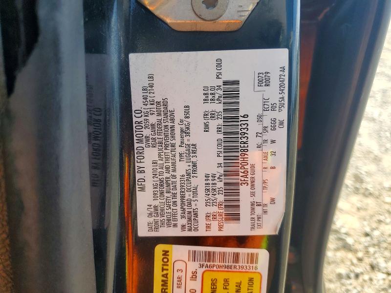 Продаж на аукціоні авто 2014 Ford Fusion, vin: 3FA6P0H98ER393316, номер лоту: 69973206