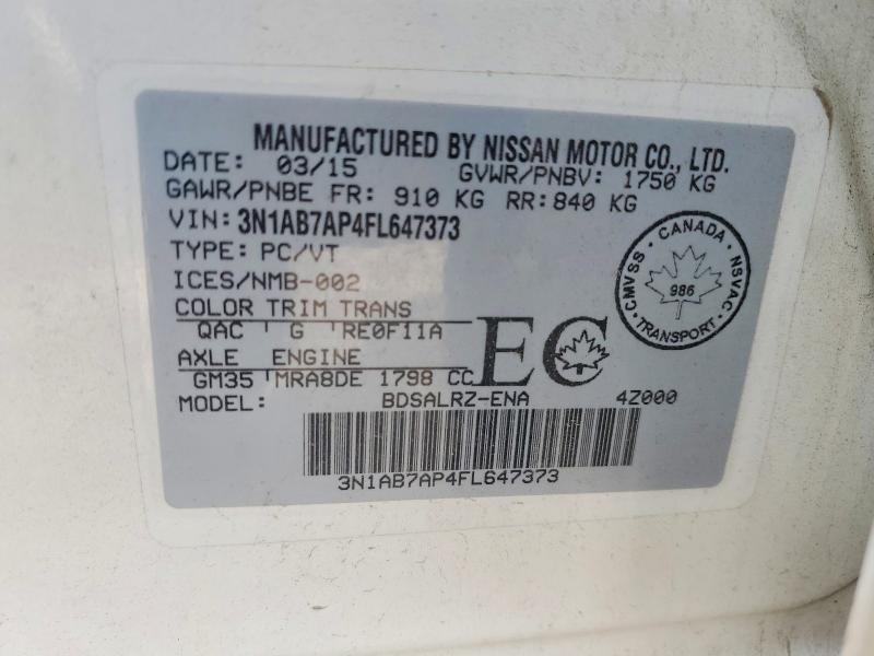 67451946 :رقم المزاد ، 3N1AB7AP4FL647373 vin ، 2015 Nissan Sentra مزاد بيع