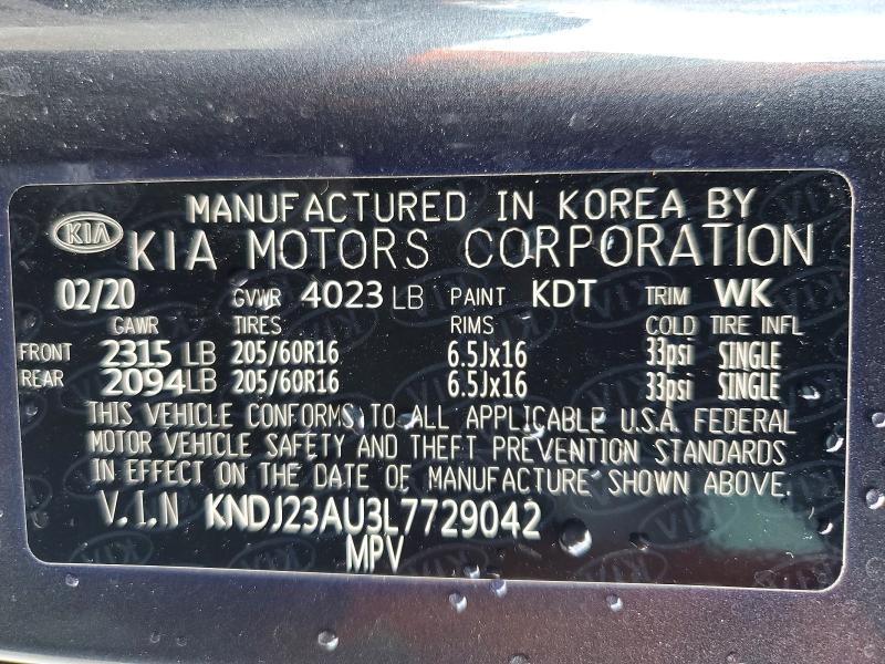 67795476 :رقم المزاد ، KNDJ23AU3L7729042 vin ، 2020 Kia Soul مزاد بيع