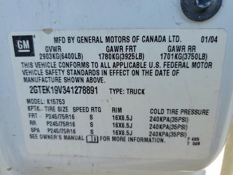 Продаж на аукціоні авто 2004 Gmc New Sierra, vin: 2GTEK19V341278891, номер лоту: 69087816